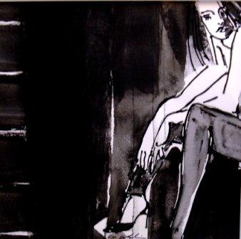 2 935 Da bist Du   40x40 Tusche und Glasfarbe auf Papier