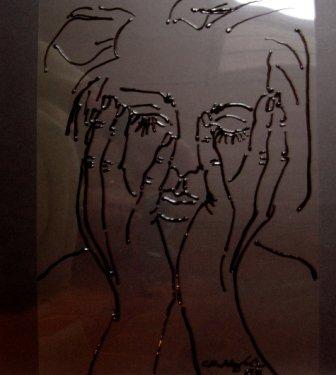 4 939 Traurig 2   40x40 Glasfarbe auf Folie auf Papier