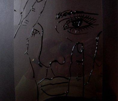 4 940 Traurig 3  40x40 Glasfarbe auf Folie auf Papier