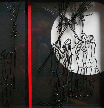 Hexen 2 Folie und  Glasfarbe auf Holz 20x20 2012