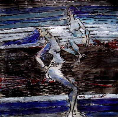 Hexen Fliegend  30x30 Acryl auf Papier