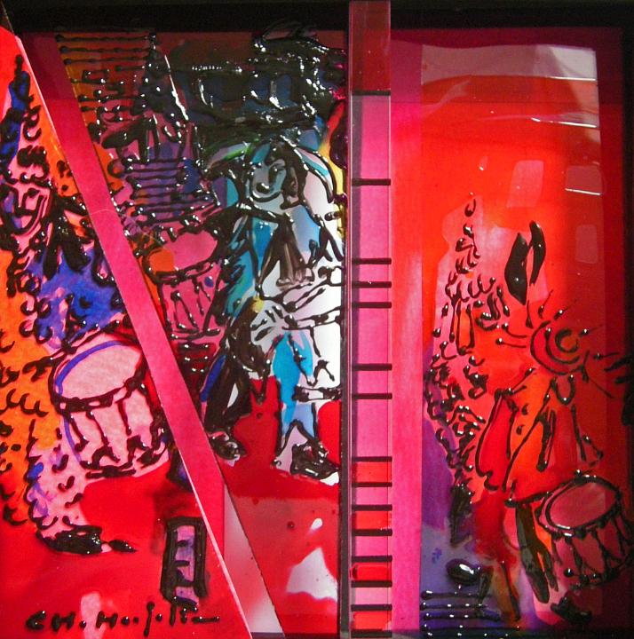 Bermuda Dreieck Basel 15x15 Glasfarbe auf Folie und Holz 2013