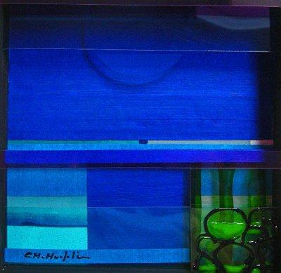 Blaues Licht Okavango 1 Folie und Glasfarbe auf Holz 20x20 2012