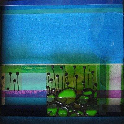 Blaues Licht Okavango 2 Folie und Glasfarbe auf Holz 20x20 2012