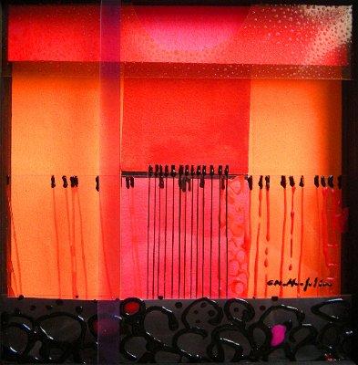 Rotes Licht Okavango 1 Folie und Glasfarbe auf Holz 20x20  2012