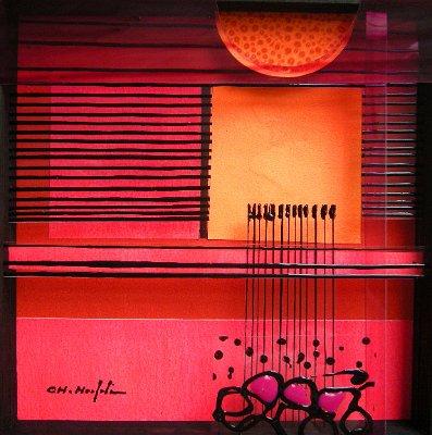 Rotes Licht Okavango 2 Folie und Glasfarbe auf Holz 20x20  2012