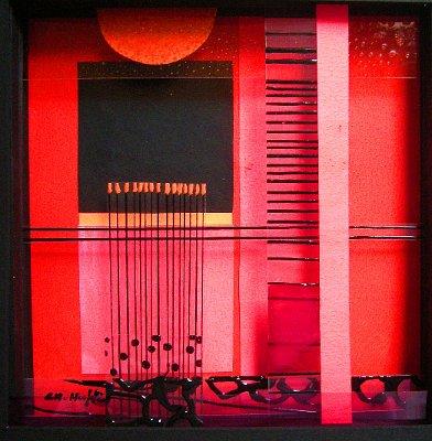 Rotes Licht Okavango 3 Folie und Glasfarbe auf Holz 20x20 2012