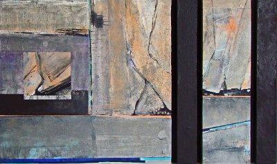 1 Einen Tag im Flussbett 4   Morgens 55x90  Acryl auf Holz und Papier