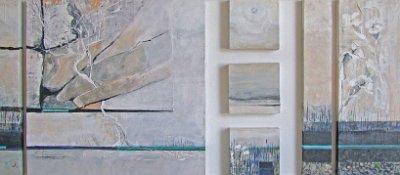 1 Einen Tag im Flussbett 7  Mittagszeit  55x1.27  Acryl auf Holz und Papier